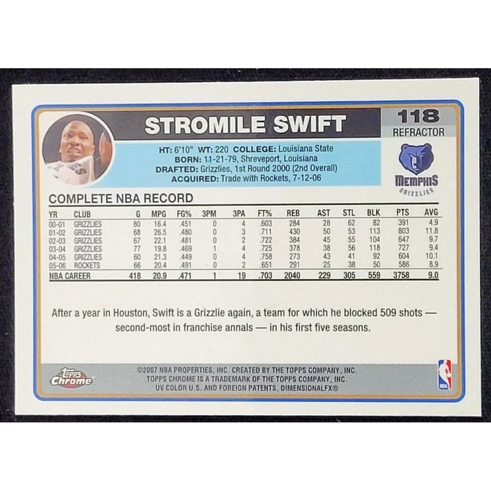 2006-07‎ TOPPS CHROME STROMILE SWIFT  REFRACTOR